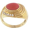 18k Yellow Gold Coral and Diamonds Estate Ring