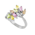 Sterling Silver Multicolor Marquise CZ Cluster Ring
