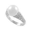 Sterling Silver Faux Pearl Ring with Pave CZ
