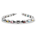 Silvertone Multi-colored Emeland Cut CZ Bracelet
