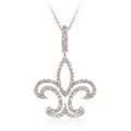 Silvertone Fleur de Lis CZ Pendant