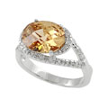 Sterling Silver Oval Champaign Stone CZ Ring