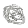 Sterling Silver CZ Ornate Hearts Ring