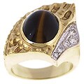 14k Gold Tiger's Eye and Diamond Freeform Ring