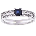 14k White Gold Square Sapphire Diamond 2 Row Ring