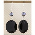 Black Onyx Coin and Freshwater Pearl Earrings (USA)