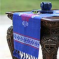 Cotton table runner 'Blue Garden' (Thailand)