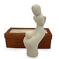 'Father and Son' Creme Stone Statuette (Indonesia)