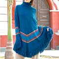 Alpaca Wool Poncho 'Casual Blue' (Peru)