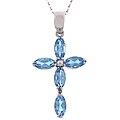14k White Gold Marquise Blue Topaz Cross Necklace
