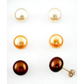 14k Gold Chocolate, White, Golden Pearl Studs