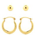 14k Yellow Gold Hoop and Ball Earrings Set