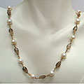 Freshwater Pearl Mixed with Smoky Quartz Necklace (9-10 mm)