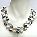 10-11mm Round Black/White Coin Pearl Neck 10KT