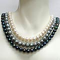 White/ Grey/ Black FW Pearl Tri-stand Necklace (9-10 mm)