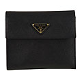 Prada Black Leather Metal Logo Tri-fold Wallet