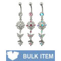 Flowery crystal dangling curved barbell