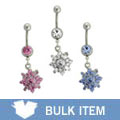 Steel Jeweled Flowery Dangling Curved Barbell