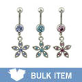 Dangling flower and jewel curved barbell