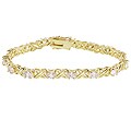 14k Gold Overlay CZ Diamoness Oval 'X' Tennis Bracelet