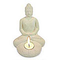 'Buddha with Lotus' Lava Stone Candleholder (Indonesia)