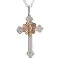 Black Hills Gold Butterfly on Silver Cross Pendant