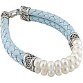 Sterling Silver Freshwater Pearl Leather Bracelet