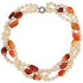 Genuine Freshwater Pearl & Agate 3 Row Necklace