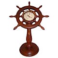 Handcrafted Wood Ship's Wheel Clock with Floor Stand