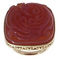 14k Yellow Gold Carved Phoenix Red Jade Ring