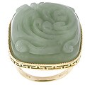 14k Yellow Gold Carved Phoenix Green Jade Ring