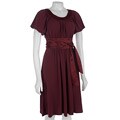 Max & Cleo Bordeaux Puff Sleeve Belted Dress