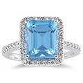 14k White Gold Blue Topaz and 1/3ct Diamond Ring