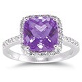 14k White Gold Cushion-cut Amethyst Diamond Ring