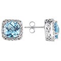 14k White Gold Blue Topaz and Diamond Earrings