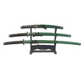 3-piece Green Warrior Katana Set with Stand