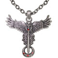 Winged Skull Amulet Pewter Necklace