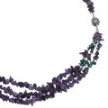 Three Strand Amethyst, Turquoise and Silver Necklace
