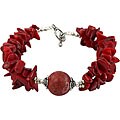 Silver-accented Polished Red Coral Bracelet