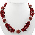 Silver-accented Polished Red Coral Necklace