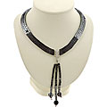 Black Hematite and Silver Lariat Pendant Necklace