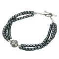 Three-strand Black Hematite and Silver Bracelet