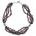 Wine Red Garnet Gemstone Teardrop and Silver Bead Necklace