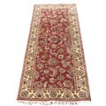 Indo-Mahal Hand-knotted Burgundy/ Beige Rug (4' x 10')