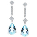 14k White Gold Teardrop Aqua Diamond Earrings
