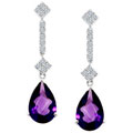 14k White Gold Teardrop Amethyst Diamond Earrings