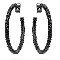 Pave Onyx Silvertone Hoop Earrings