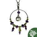 Sterling Hoop Necklace w/ Roman Glass & Stones (Israel)