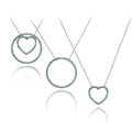 Silver 1ct TDW Blue Diamond Heart and Circle Necklace