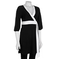 B&B Black Faux Wrap Dress with White Trim